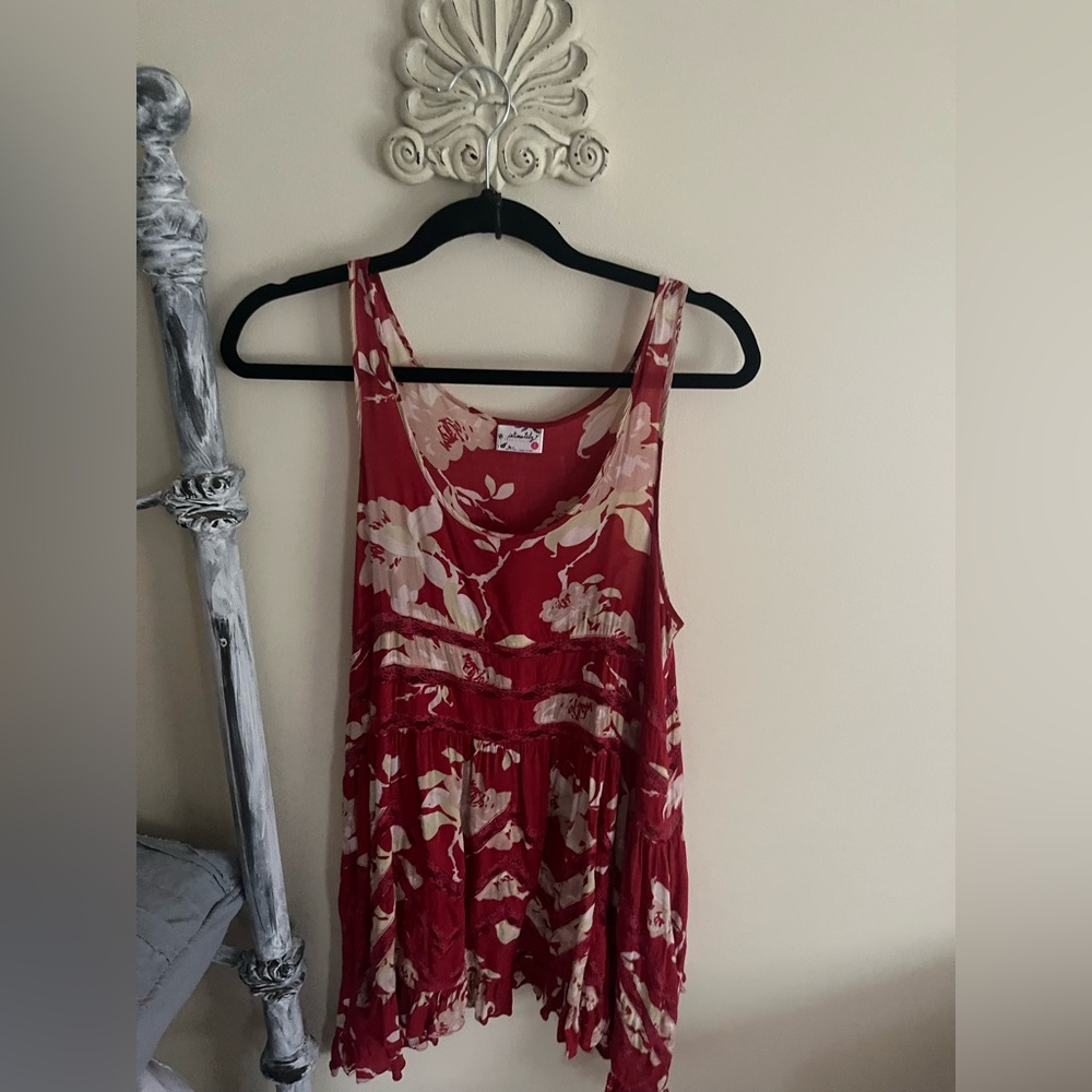 Free people Women's Red Floral Tunic - Lightweight Boho Sleeveless Tunic/top
